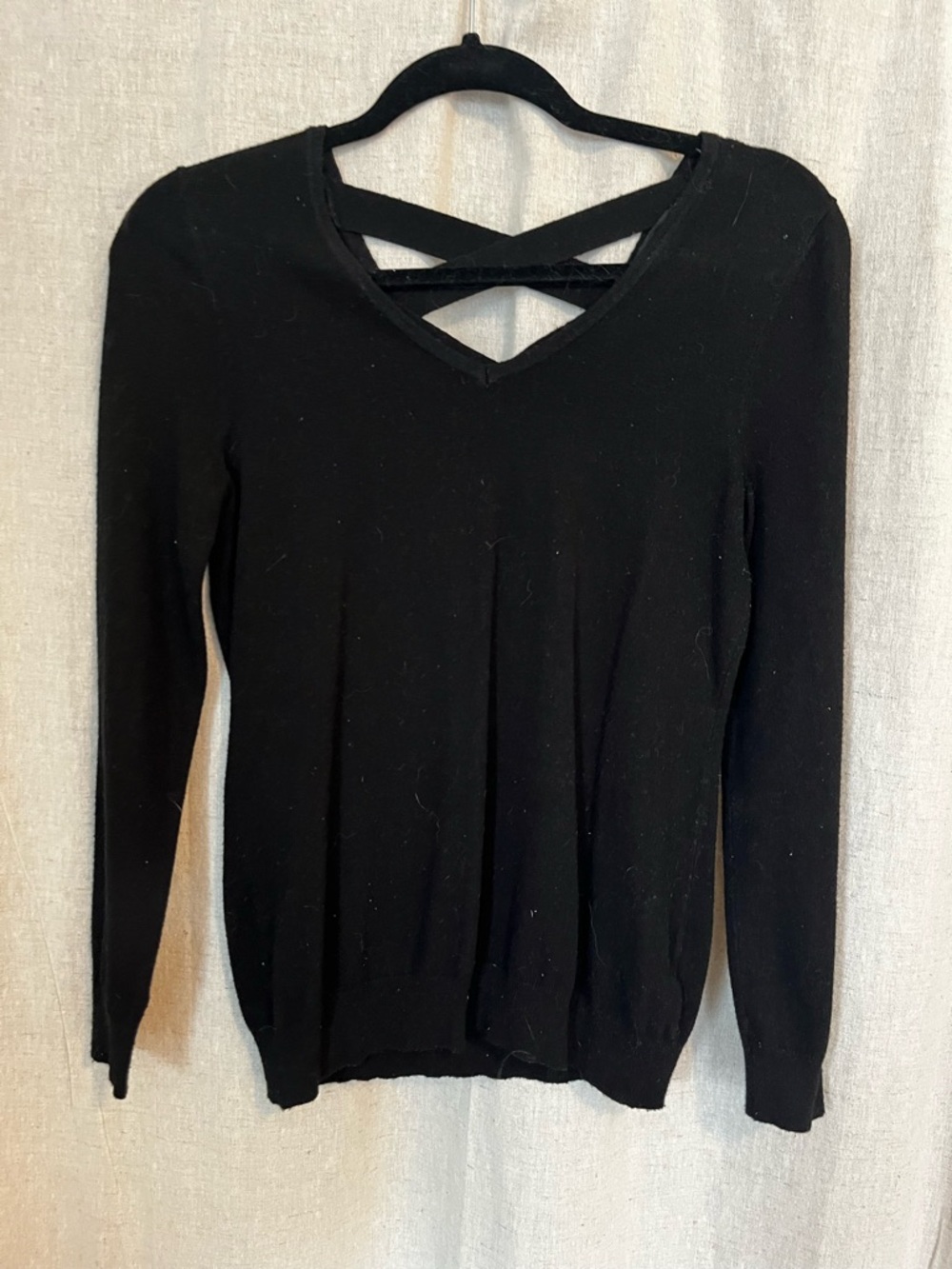 Black Crisscross V-Neck Sweater